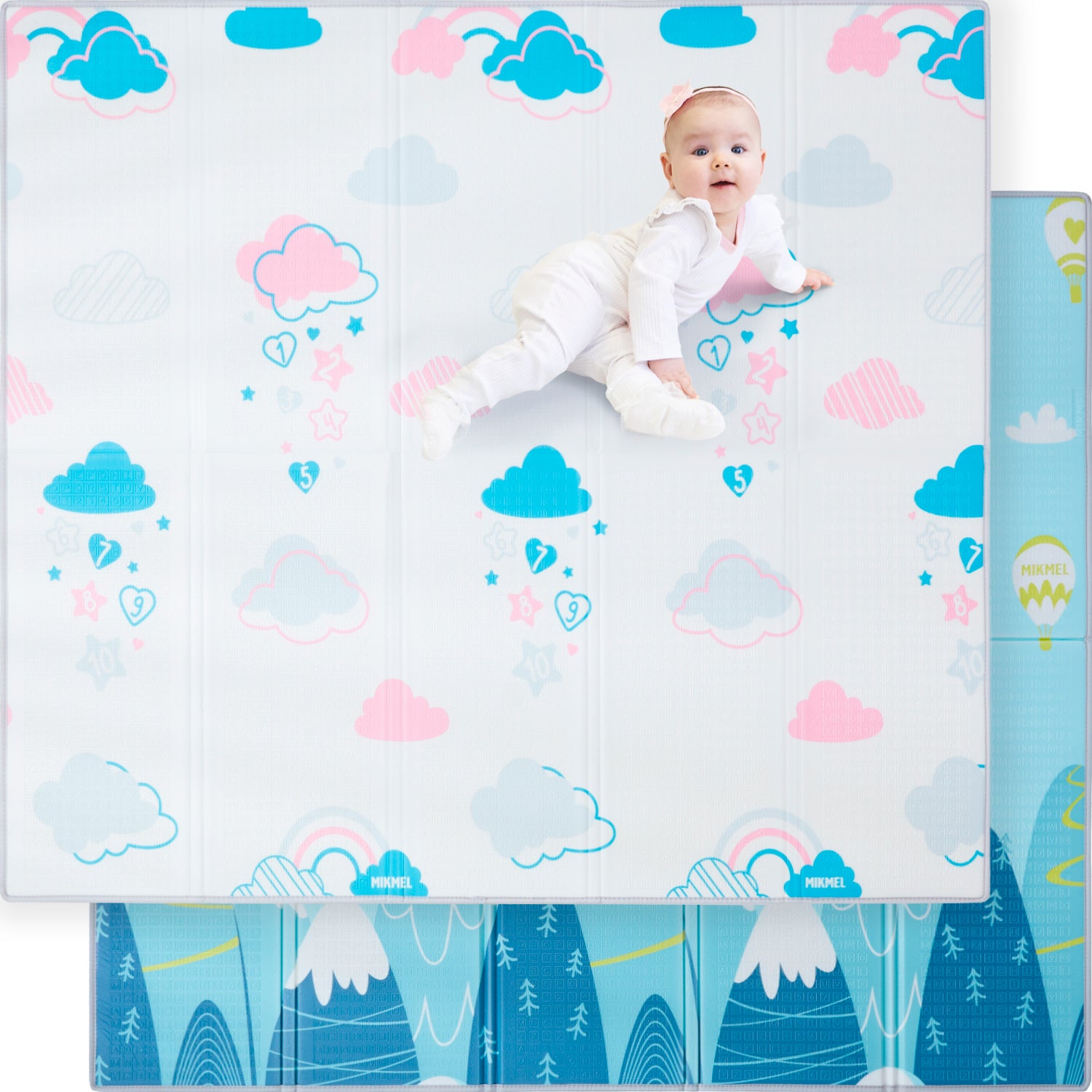 Reversible Baby Play Mat Clouds - Mountains, 197x177