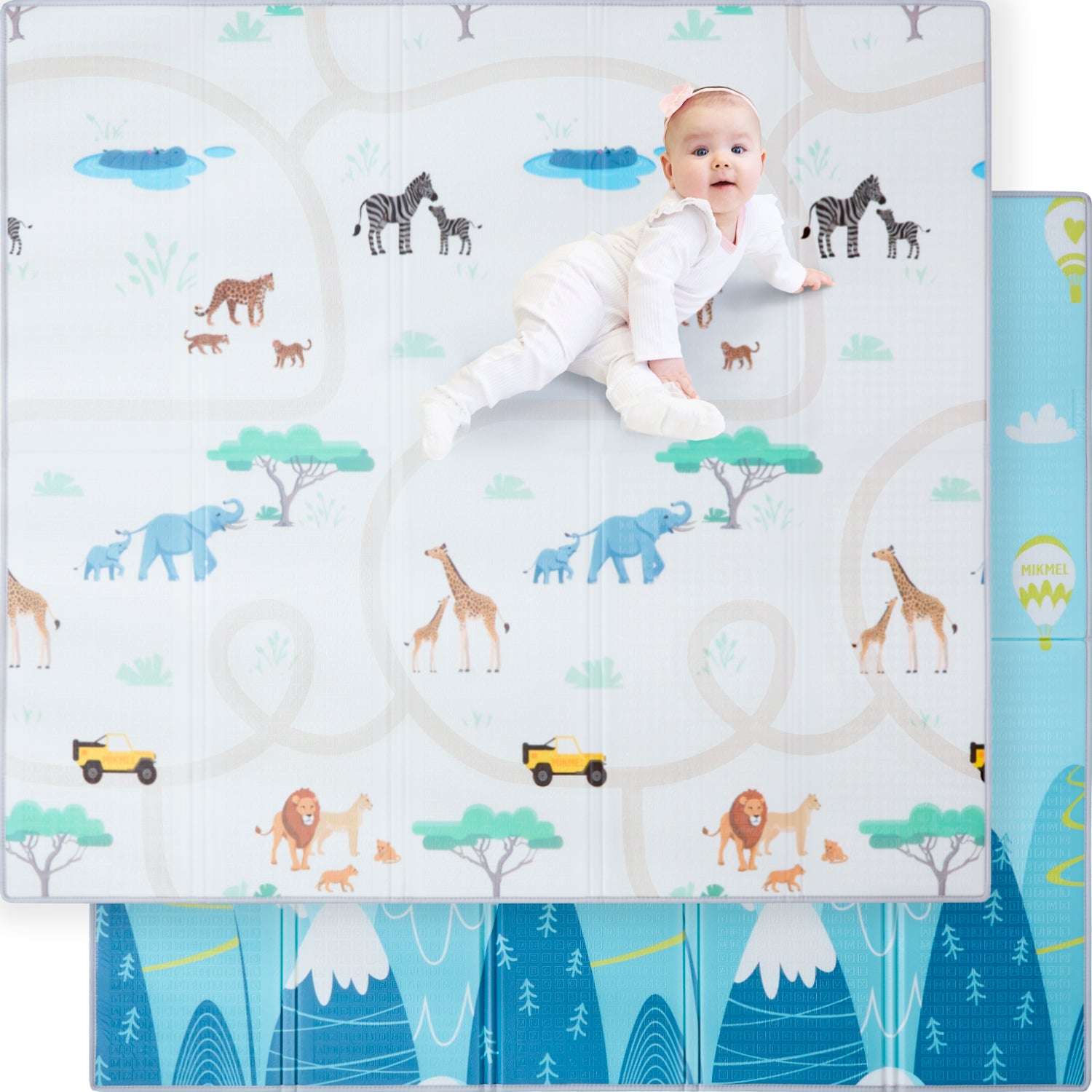 Reversible Baby Play Mat Safari - Mountains, 197x177