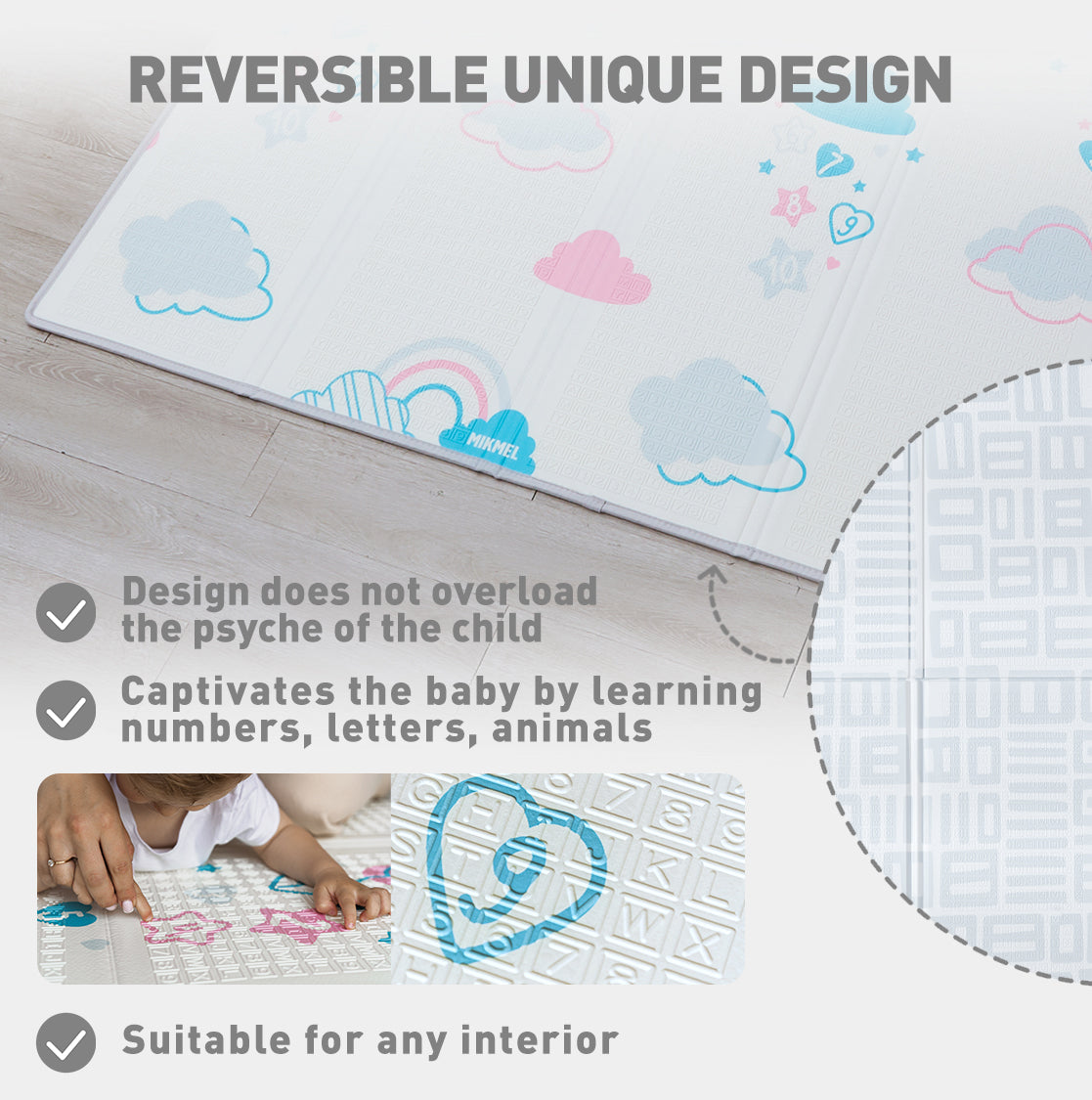 Reversible Baby Play Mat Clouds - Geometry, 197x177