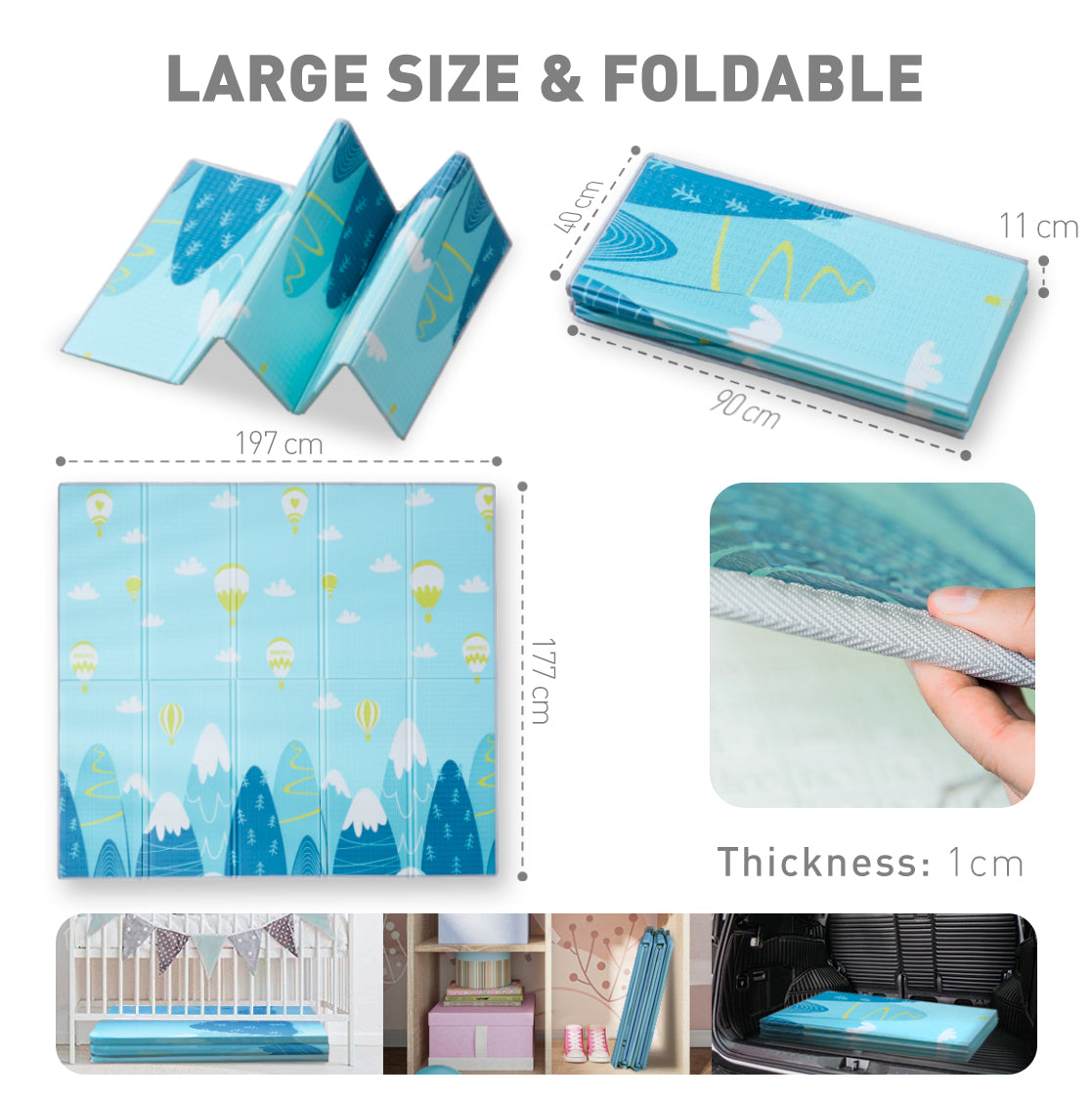 Reversible Baby Play Mat Clouds - Mountains, 197x177