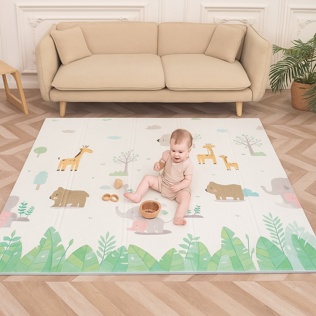 Reversible Baby Play Mat Clouds - Animals, 180x150
