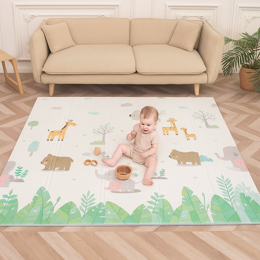 Reversible Baby Play Mat Clouds - Animals, 180x150