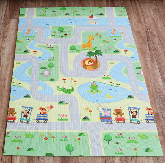 Reversible Baby Play Mat Street - Animals, 180x120 cm